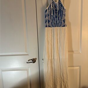 Blue and White Halter Maxi Dress Size Small